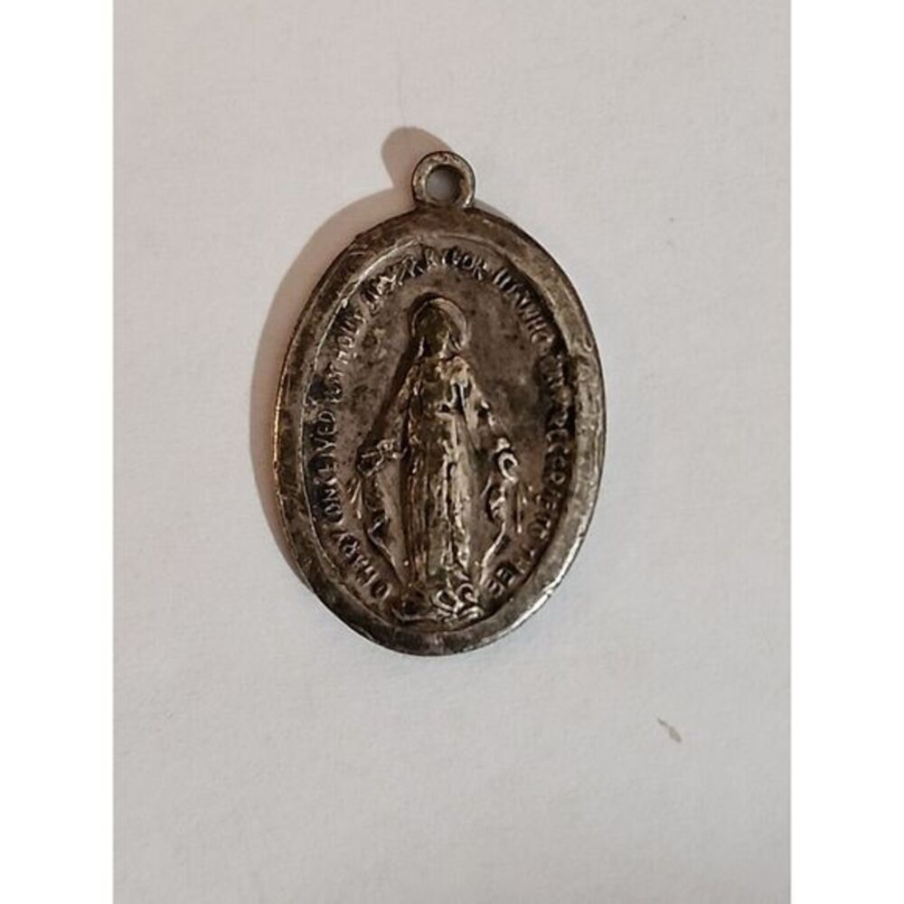 Antique vintage‎ oval medal Miraculous Virgin Mary Italy